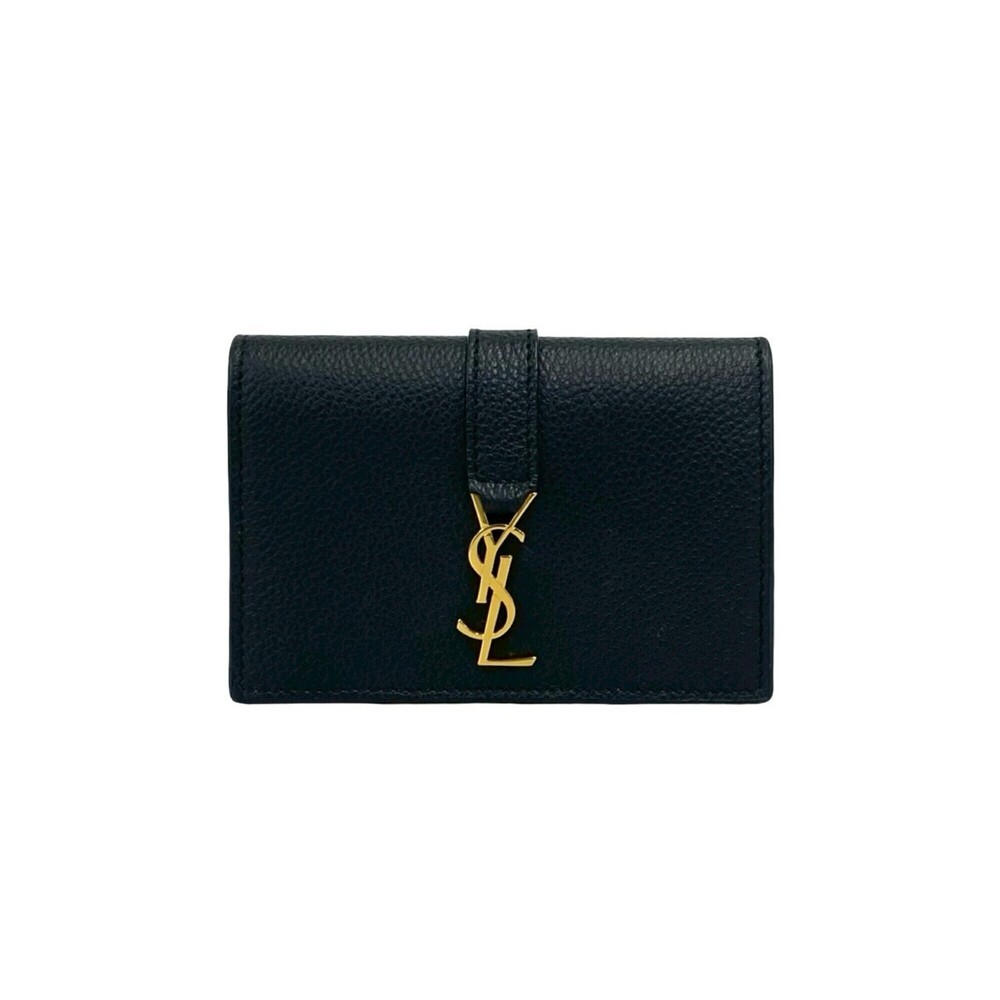 YVES SAINT LAURENT YSL Cassandra Logo Leather Business Card Holder/Card Case,...